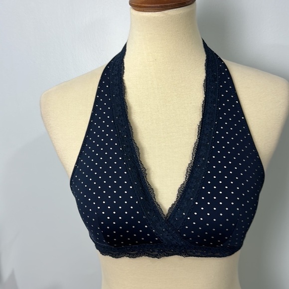 Gilly Hicks halter bra polka dots navy blue XS - Picture 2 of 7